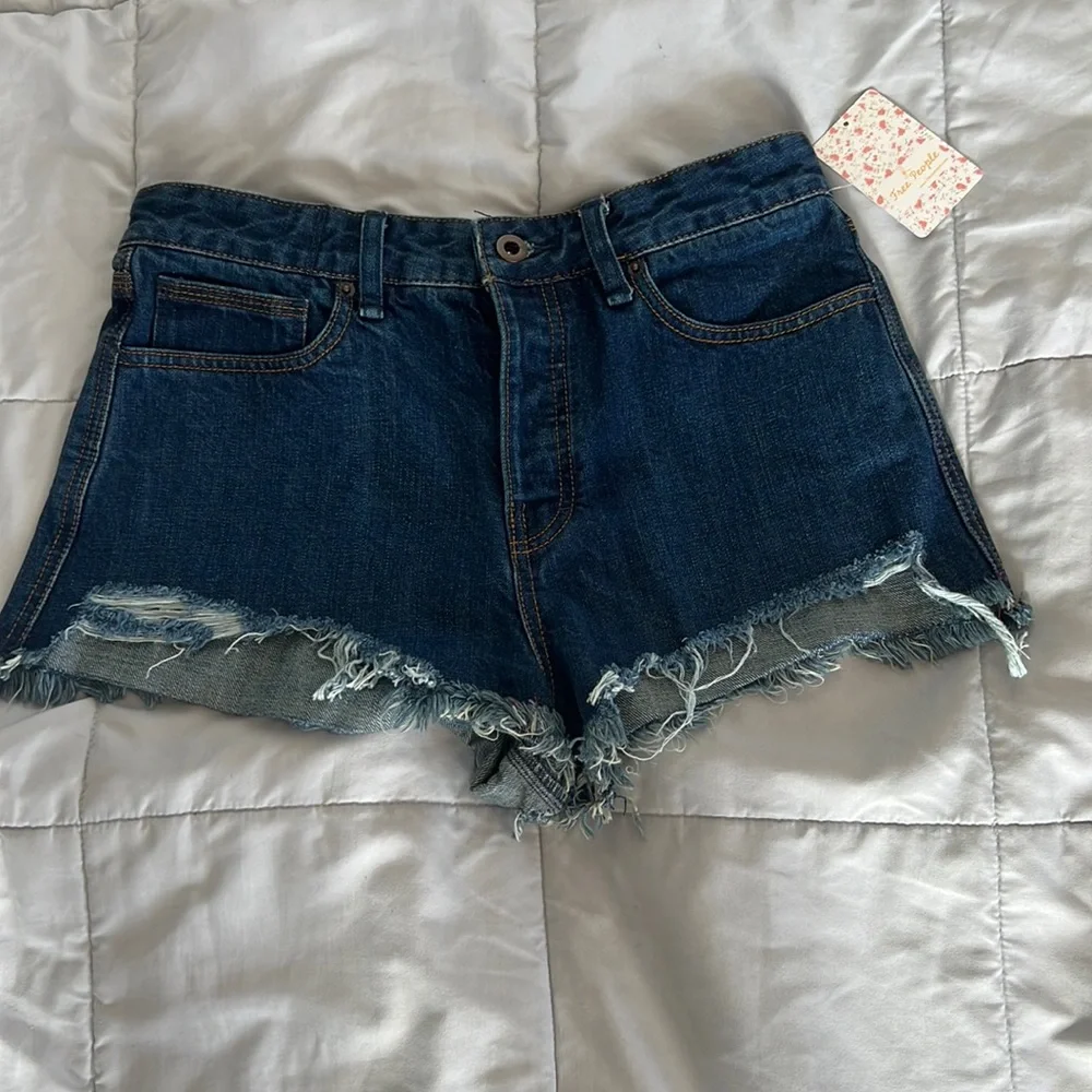 Free People Dark Blue Denim Jean Shorts